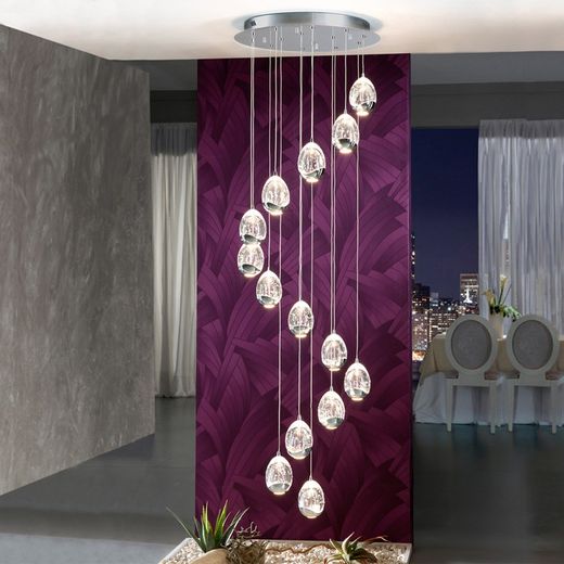 Lámpara de techo ROCIO de cromo con Luz LED y altura regulable con mando, 50x170 cm