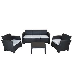 SALERNO - Garden Set Resin Imitation Ratan Anthracite Gray