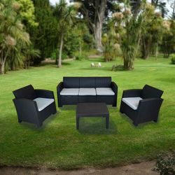 SALERNO - Garden Set Resin Imitation Ratan Anthracite Gray