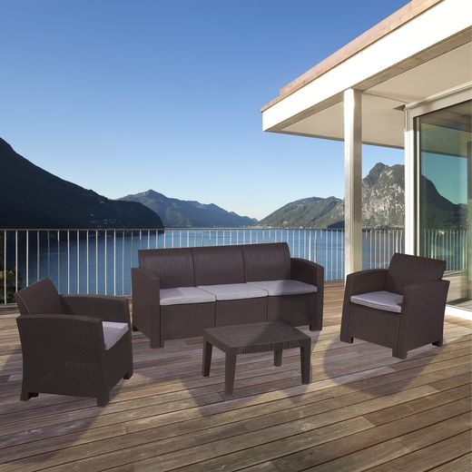 Salerno - Resin Garden Set 1 sofa + 2 Armchairs + Brown Table
