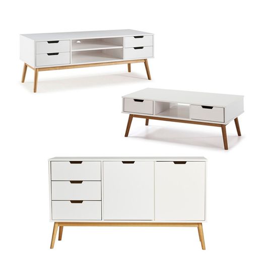 Salón completo de Madera de pino blanco, 3 piezas