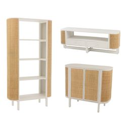 Complete ronde woonkamer in wit hout en natuurlijk rotan | molly
