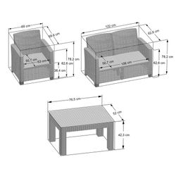 Conjunto de Jardim Chillvert em Resina SANTORINI 1 Sofá 2 Lugares + 2 Poltronas + 1 Mesa Bege com Almofada Cinza
