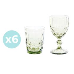 Set of 6 wine glasses and 6 green crystal glasses | Cabral