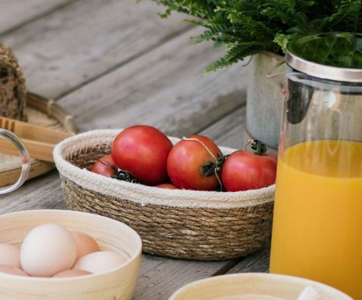 Set 2 corbeilles algues / jute, 23,5x16,5x8 cm