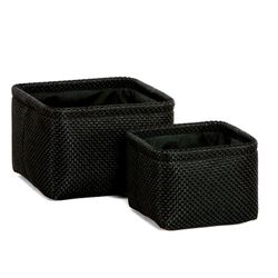 Conjunto de 2 cestos quadrados pretos, 18x18x12cm