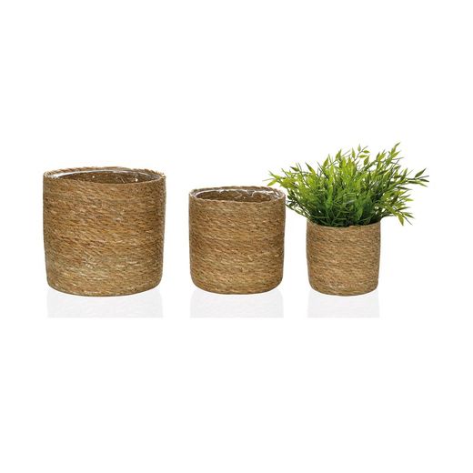 Set van 3 crèmekleurige jute plantenbakken, Ø20x20 cm