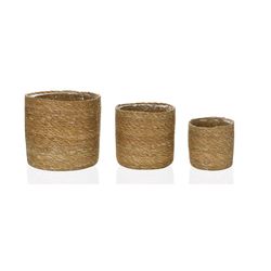 Set van 3 crèmekleurige jute plantenbakken, Ø20x20 cm