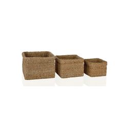 Set 3 Maceteros Cuadrados de Alga marina Beige, 43x43x30 cm