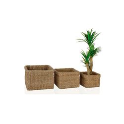 Set 3 Maceteros Cuadrados de Alga marina Beige, 43x43x30 cm