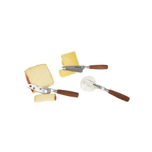 Set messen kaas mini hout en natuurlijk staal en zilver, 13,5x2x1 cm