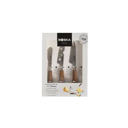 Set messen kaas mini hout en natuurlijk staal en zilver, 13,5x2x1 cm