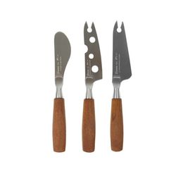 Set messen kaas mini hout en natuurlijk staal en zilver, 13,5x2x1 cm