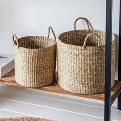 Ensemble de 2 paniers avec poignées en algues, Ø35x29cm