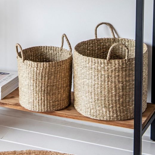 Ensemble de 2 paniers avec poignées en algues, Ø35x29cm