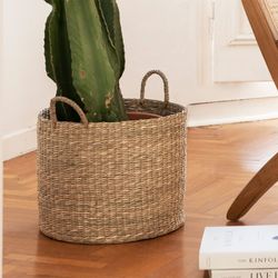 Ensemble de 2 paniers avec poignées en algues, Ø35x29cm