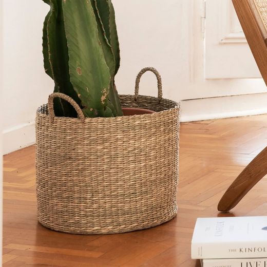 Ensemble de 2 paniers avec poignées en algues, Ø35x29cm