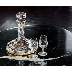 Σετ με 2 ποτήρια αλκοολούχων ποτών και μπουκάλι βάρκας από κρύσταλλο και διάφανο χρυσό και χρυσό, 26,4 x 33,2 x 21,3 cm | Σ. Κάρλος