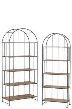 Set of 2 Black/Natural Metal and Wood Shelves, 80x40x182 cm