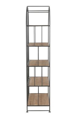 Set of 2 Black/Natural Metal and Wood Shelves, 80x40x182 cm