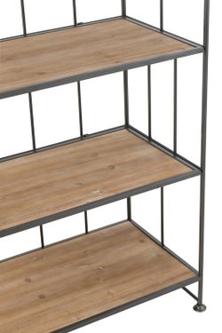 Set of 2 Black/Natural Metal and Wood Shelves, 80x40x182 cm