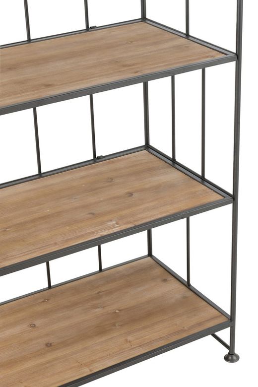 Set of 2 Black/Natural Metal and Wood Shelves, 80x40x182 cm