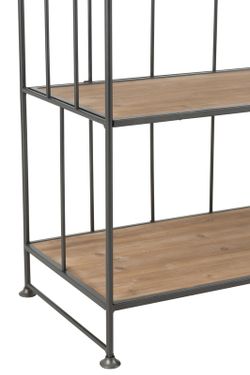 Set of 2 Black/Natural Metal and Wood Shelves, 80x40x182 cm