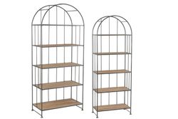 Set of 2 Black/Natural Metal and Wood Shelves, 80x40x182 cm