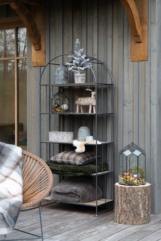 Set of 2 Black/Natural Metal and Wood Shelves, 80x40x182 cm