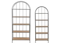 Set of 2 Black/Natural Metal and Wood Shelves, 80x40x182 cm