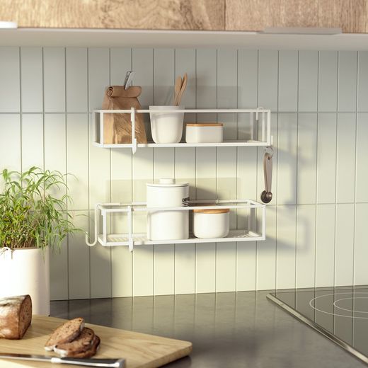 Set of 2 white steel shelves, 32 x 12 x 6 cm | cubiko