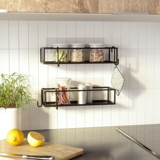 Zestaw 2 czarnych stalowych półek, 32 x 12 x 6 cm | cubiko