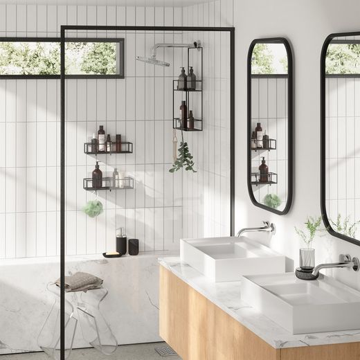 Zestaw 2 czarnych stalowych półek, 32 x 12 x 6 cm | cubiko