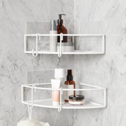 Set of 2 white steel corner shelves, 23 x 23 x 8 cm | cubiko