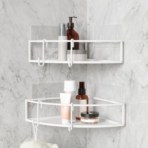 Set of 2 white steel corner shelves, 23 x 23 x 8 cm | cubiko