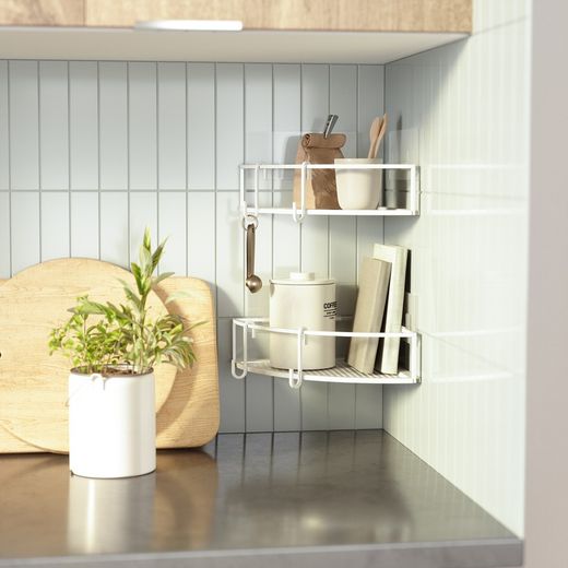 Set of 2 white steel corner shelves, 23 x 23 x 8 cm | cubiko