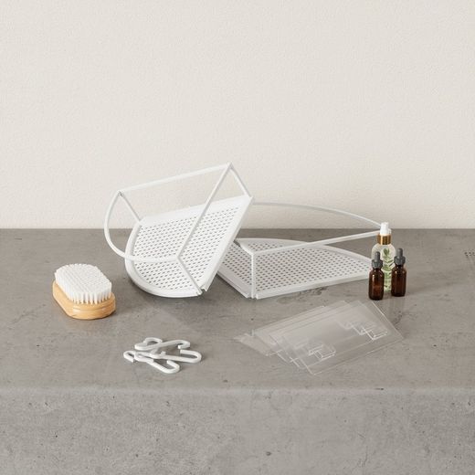 Set of 2 white steel corner shelves, 23 x 23 x 8 cm | cubiko