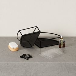 Set of 2 black steel corner shelves, 23 x 23 x 8 cm | cubiko