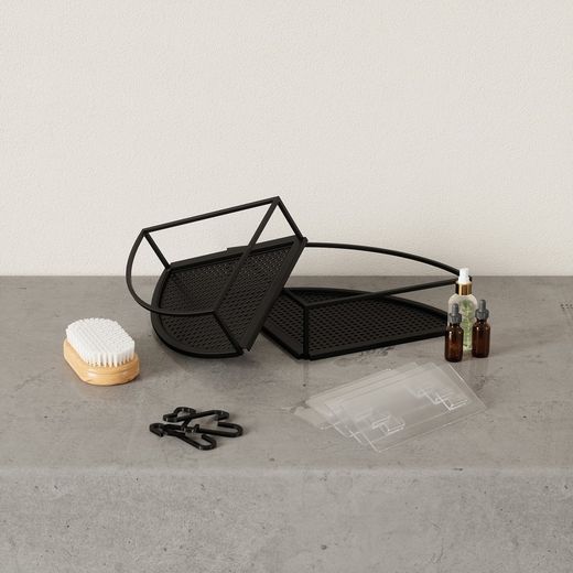 Set of 2 black steel corner shelves, 23 x 23 x 8 cm | cubiko