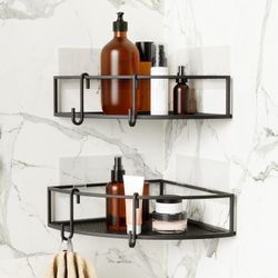 Set of 2 black steel corner shelves, 23 x 23 x 8 cm | cubiko