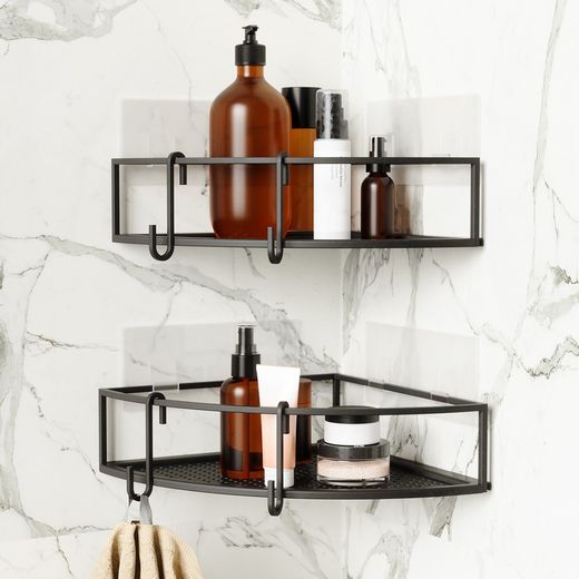 Set of 2 black steel corner shelves, 23 x 23 x 8 cm | cubiko