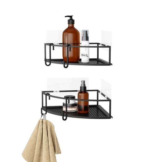 Set of 2 black steel corner shelves, 23 x 23 x 8 cm | cubiko