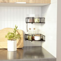 Set of 2 black steel corner shelves, 23 x 23 x 8 cm | cubiko