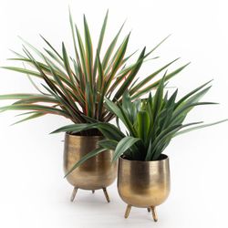 Set of 2 Gold Aluminum Planters, Ø25x29cm