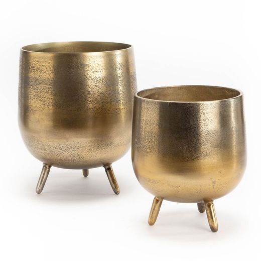 Set of 2 Gold Aluminum Planters, Ø25x29cm