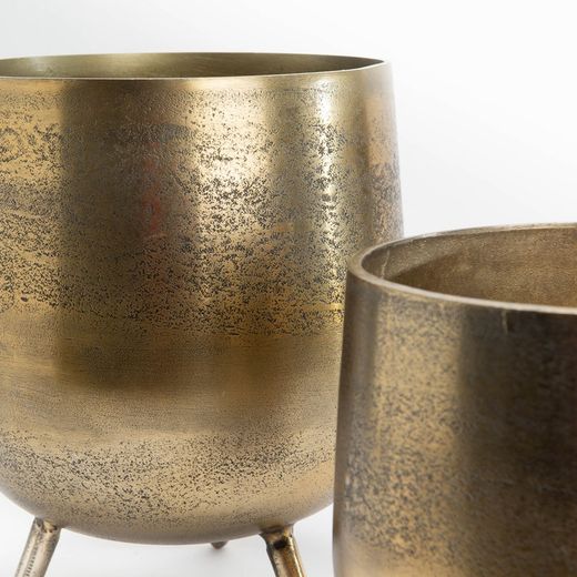 Set of 2 Gold Aluminum Planters, Ø25x29cm