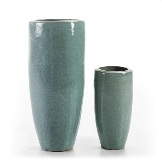 Set de 2 Maceteros de Gres Aguamarina Craquelados, 40x40x80 cm