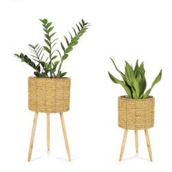 Ensemble de 2 jardinières en roseau, Ø30x58cm