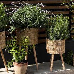 Ensemble de 2 jardinières en roseau, Ø30x58cm