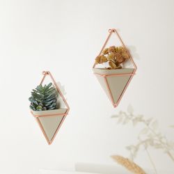 Lot de 2 jardinières murales en résine grise et cuivrée, 11 x 7 x 19 cm | Déclencheur